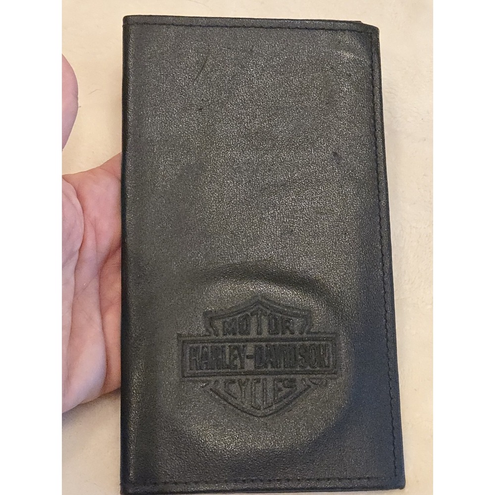 Harley Davidson Leather Flat Wallet Black Card Checkbook Holder Gift Passport